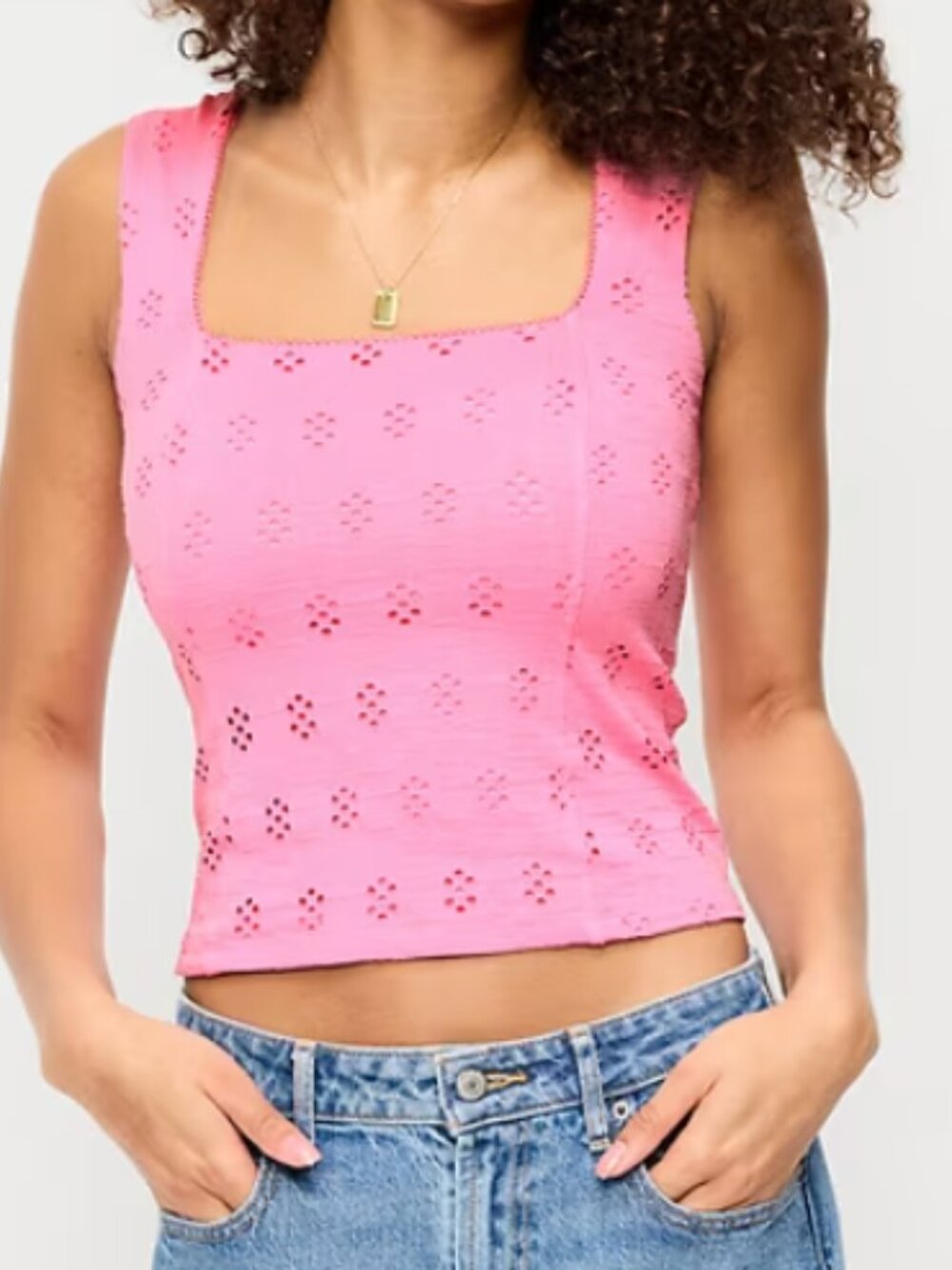 Old Navy Seamed-Bodice Eyelet Tank Top Pink XS
